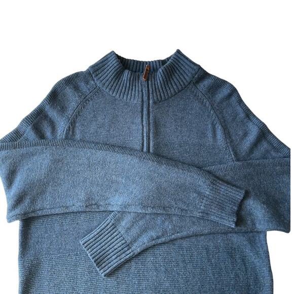 SmartWool Men’s 1/4 Zip Sweater Textured Mock Neck Pullover Blue Med - Picture 4 of 9